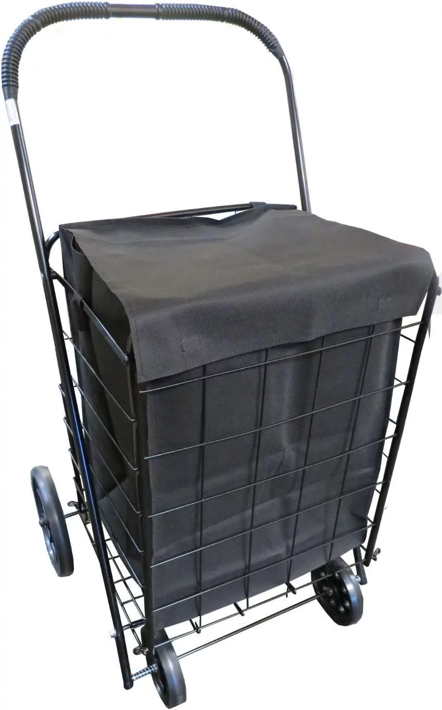 LavoHome Extra Large Folding Shopping Cart Basket 4 Wheel Jumbo Laundry Hamper for Easy Laundry by SCF (Black)
