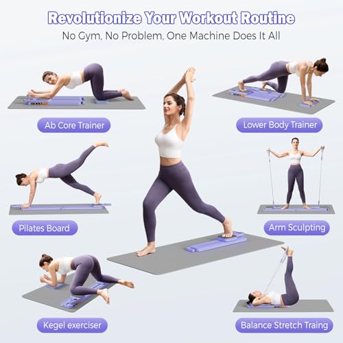 Pilates Reformer Board with Resistance Bands – Portable Pilates Machine, Full Body Workout for Home, Core Strengthener, Glute & Leg Toning, Dual Use, LED Timer & Calorie Display