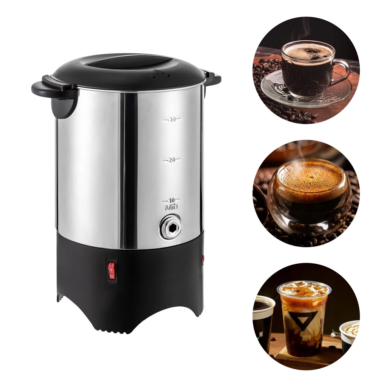 DENSET 1000W 110V Electric Coffee Urn 30 Cup (150 oz.) Hot Water Beverage Stainless Steel Coffee Maker Pot