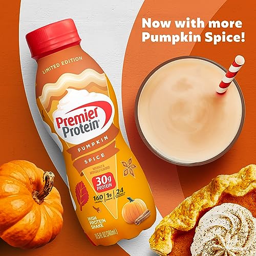 Premier Protein Shake Limited Edition 30g 1g Sugar 24 Vitamins Minerals Nutrients, Pumpkin Spice, 11.5 Fl Oz (Pack of 12) Artwork Case - Packaging May Vary