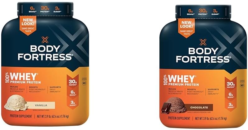 Body Fortress 100% Whey Protein Powder Vanilla & Chocolate 3.9lbs (Packaging May Vary)