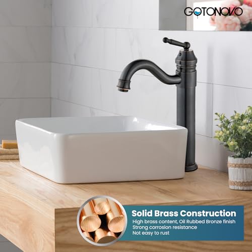 gotonovo Bathroom Vessel Sink Faucet Single Handle Brass Long Reach Bathroom Faucet 1 Hole Deck Mounted Mixer Tap with Pop Up Drain Brushed Nickel