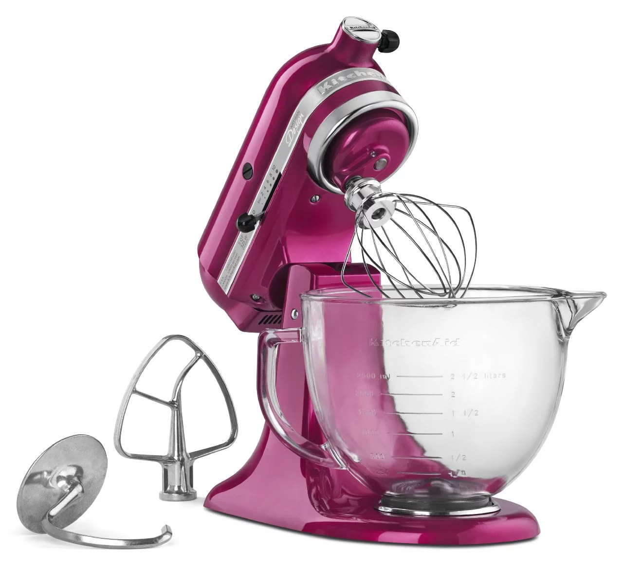 KitchenAid KSM155GBRI Artisan Design Series 5 Quart Tilt-Head Stand Mixer with Glass Bowl, Raspberry Ice