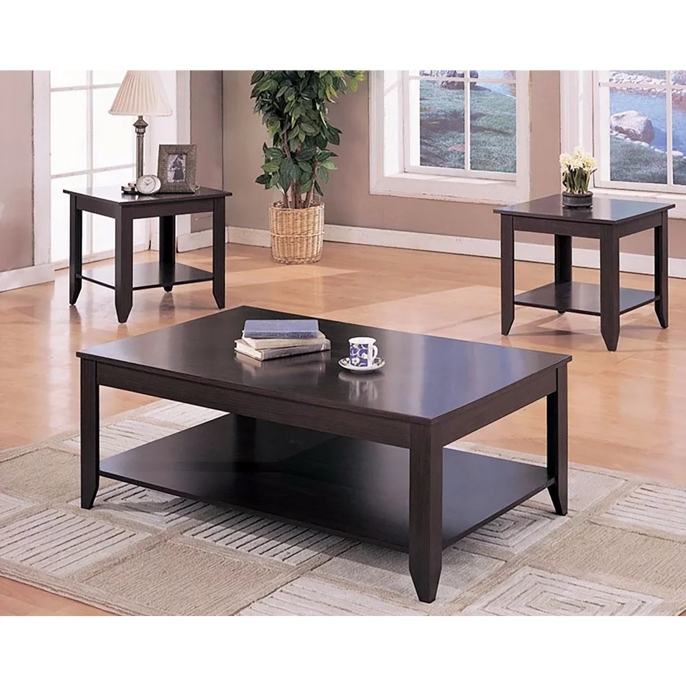 Monarch Specialties Brooks 3-piece Occasional Table Set with Lower Shelf Cappuccino