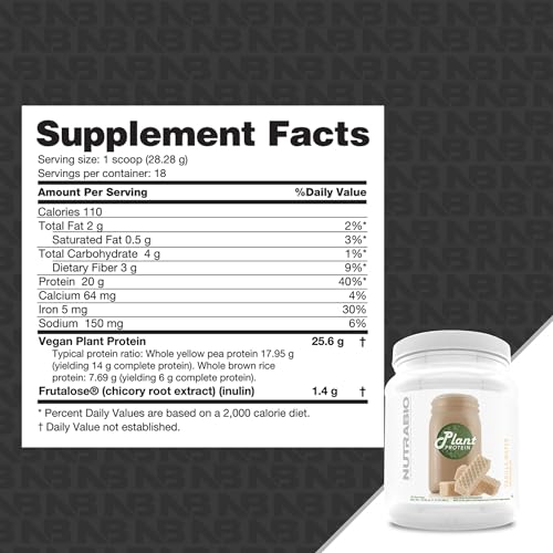 NutraBio Plant Protein – Complete Amino Acid Profile – 20G of Protein per Scoop – Gluten and Dairy Free, Zero Fillers, Naturally Sweetened, Non-GMO, USA Made Protein Powder (Vanilla Wafer)