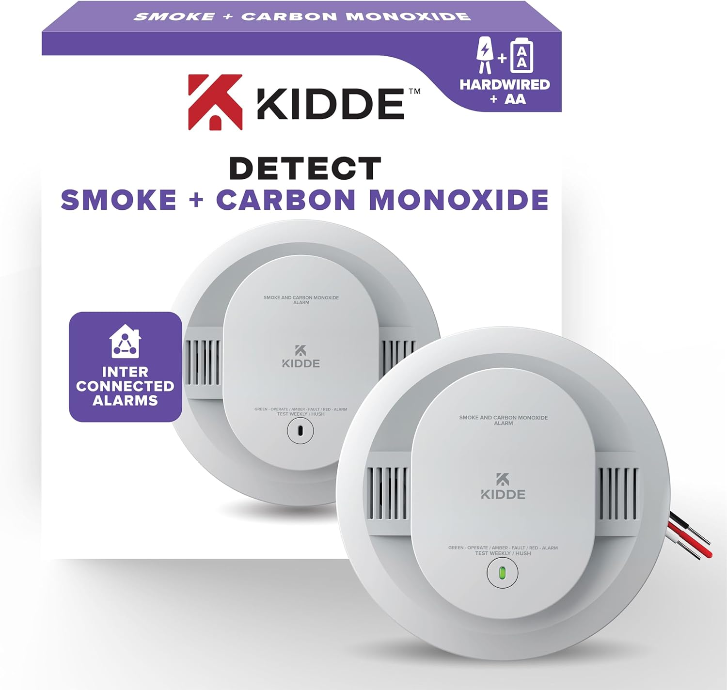 Kidde Smoke Detector 2-Pack, Hardwired with Battery Backup, Ionization and Photoelectric Sensing