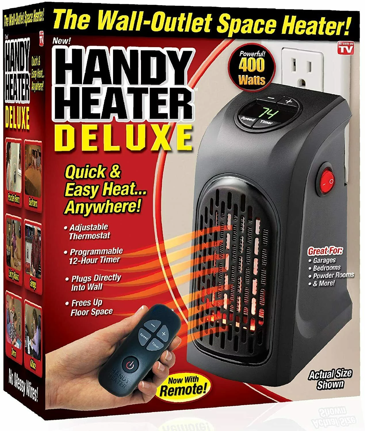 Handy Heater Wall-Out Electric Space Heater Deluxe with Remote, Ontel