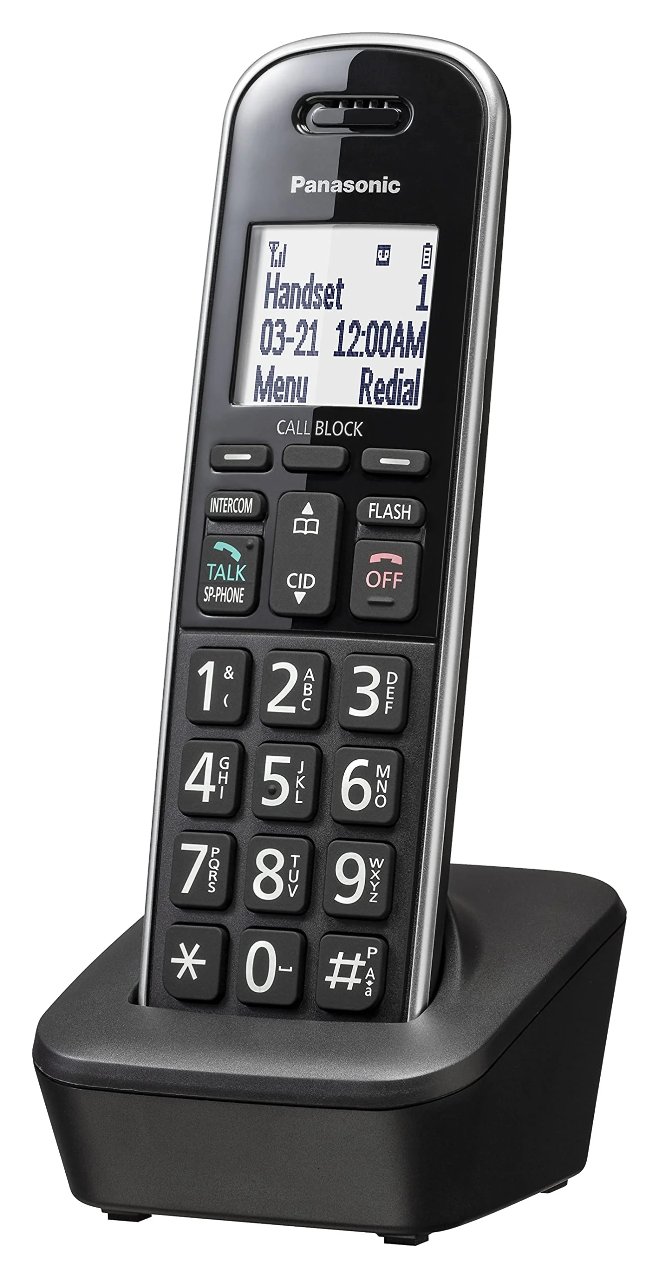Panasonic Compact Cordless Handset, Add-on Handset for TGB85x Series, Large LCD, Call Block, Caller ID, Line Power Mode, Phonebook - KX-TGBA85B (Black)