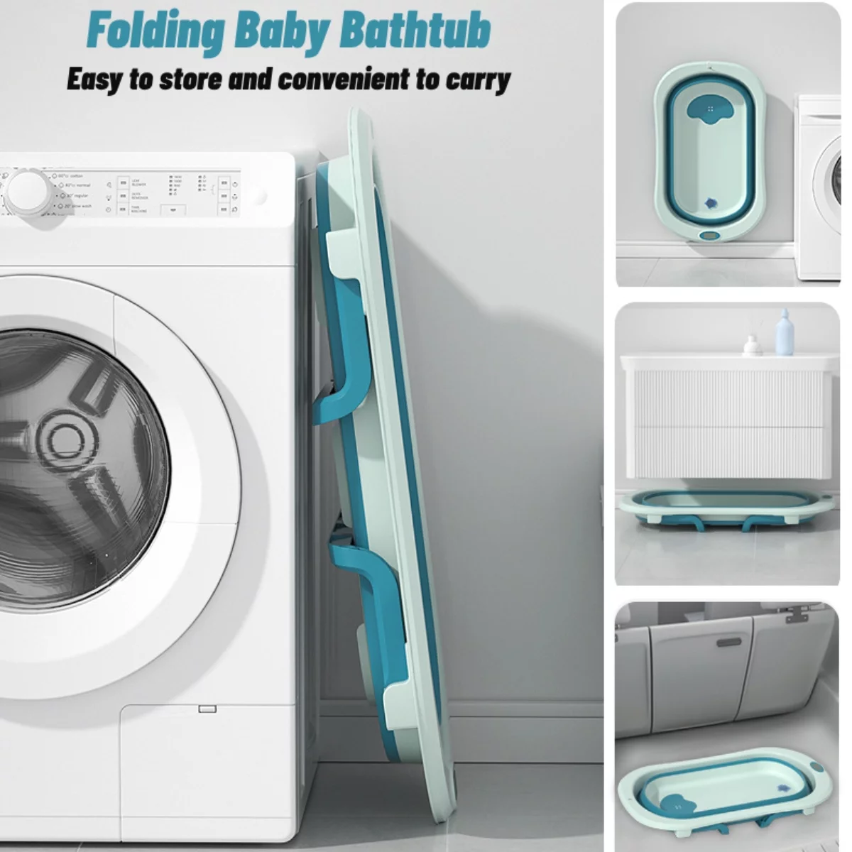 Hurber Large Folding Baby Bathtub, Infant Bath Tub with Temperature Sensitive Display & Anti-Slip Pad, Pink with Net Pad