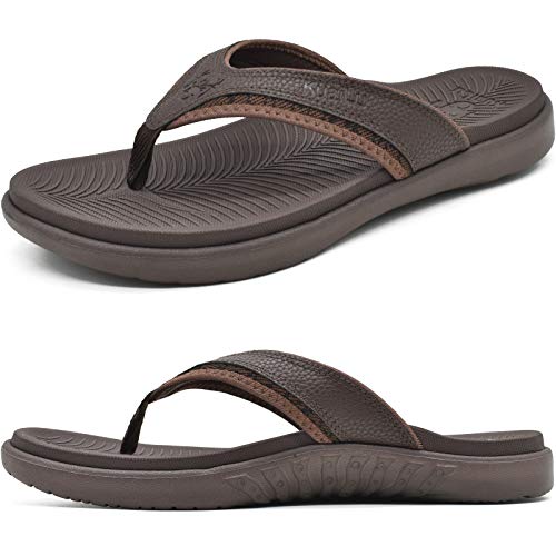 KuaiLu Mens Sport Flip Flops Comfort Orthotic Thong Sandals with Plantar Fasciitis Arch Support Outdoor Summer Beach Size 7~15