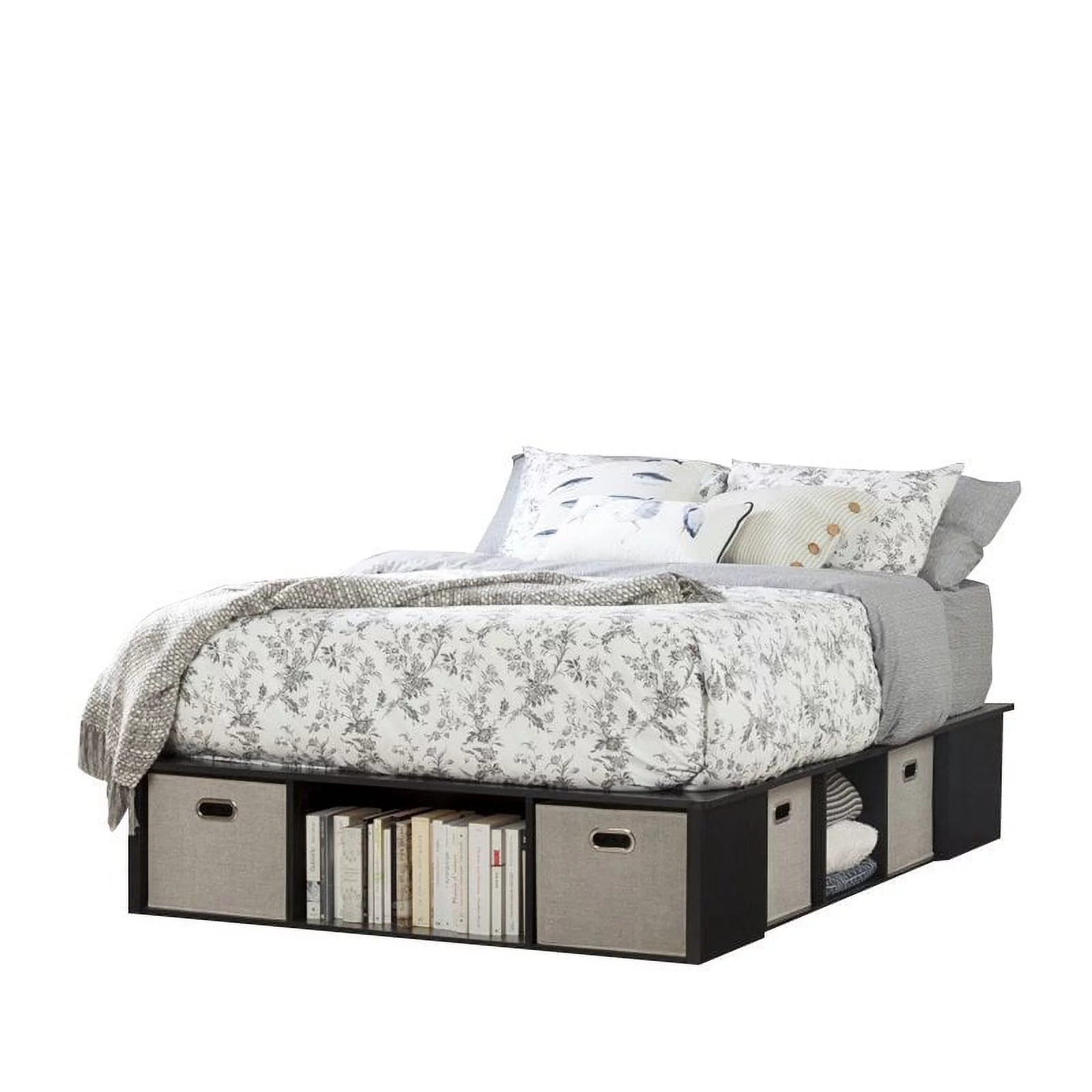 Bowery Hill Transitional Wood Full Storage Platform Bed in Black Oak