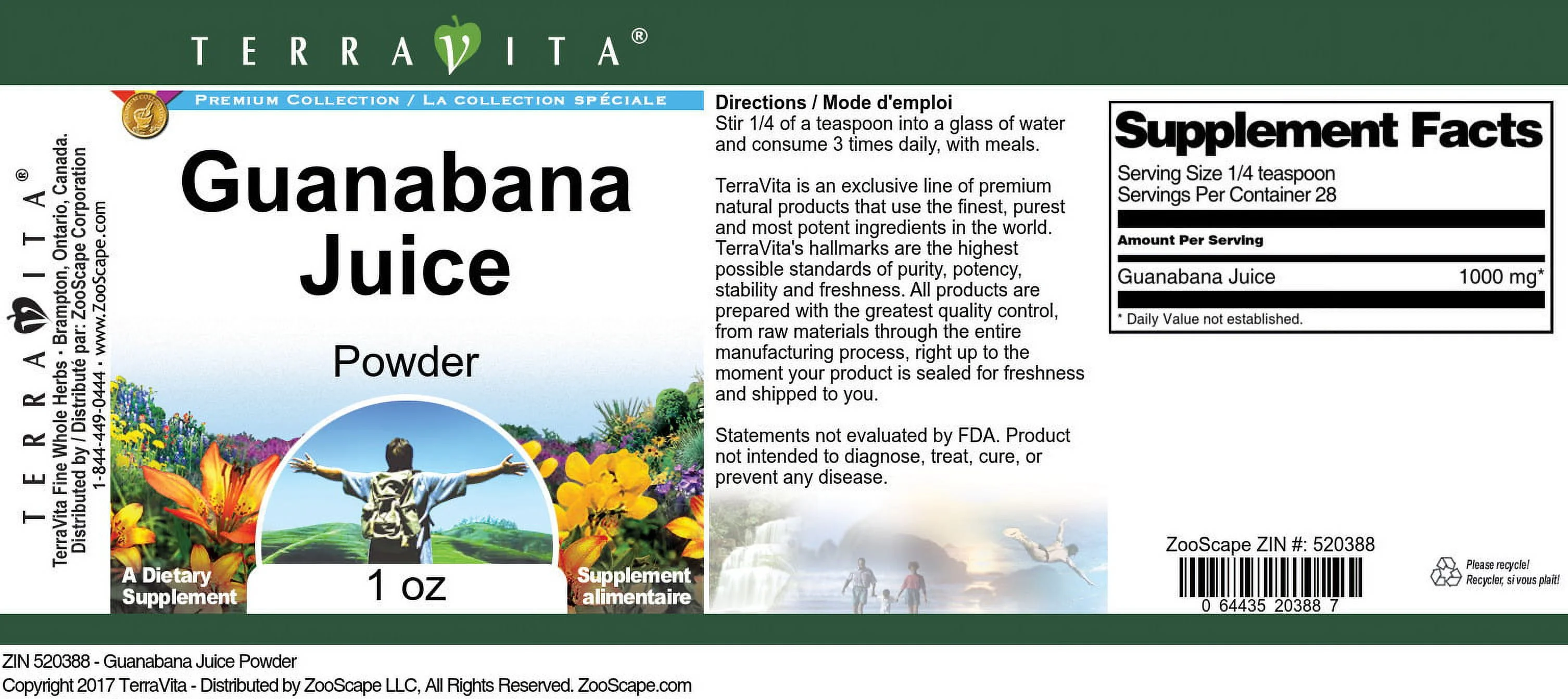 TerraVita Guanabana Juice Powder, (1 oz, 2-Pack, Zin: 520388)