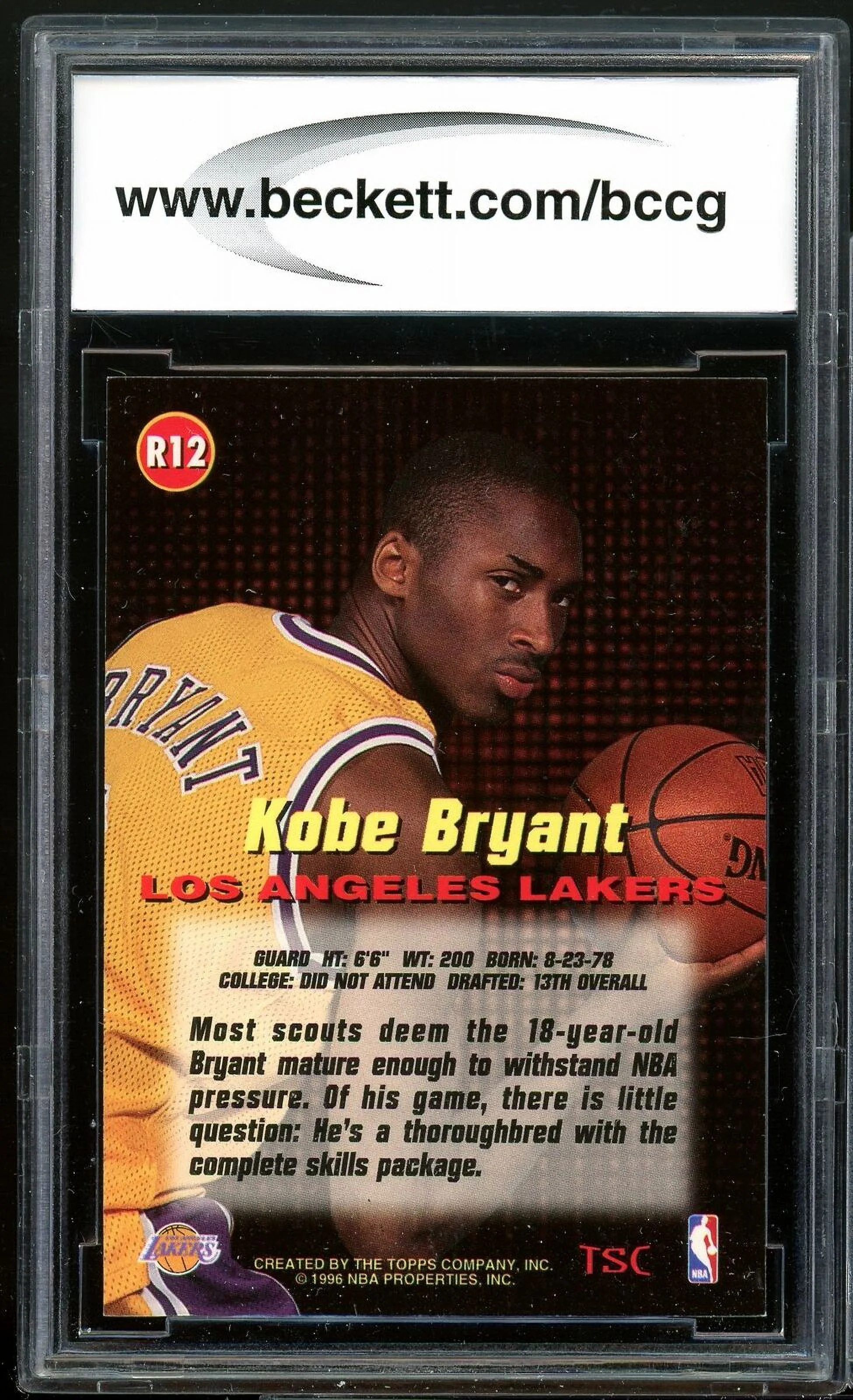 1996-97 Stadium Club Rookies 1 #12 Kobe Bryant Rookie Card BGS BCCG 9 Near Mint+