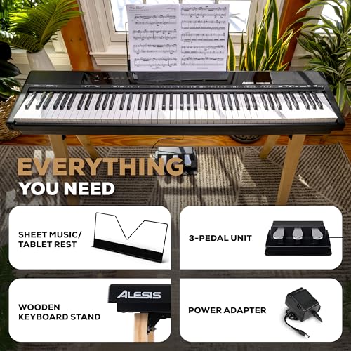 Alesis Recital Home Digital Piano with 88 Hammer Action Weighted Keys, Stand, Pedals and Lessons, Turquoise