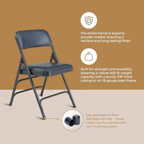 Premium Vinyl Upholstered Triple Brace Double Hinge Folding Chair, Black