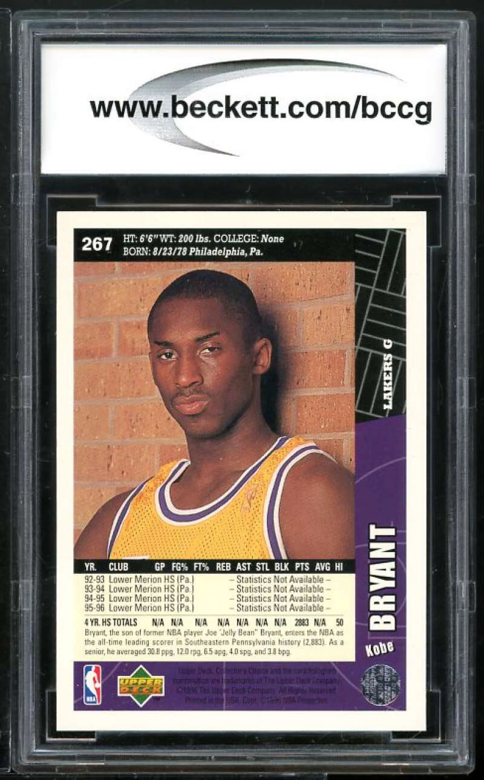 1996-97 Collector's Choice #267 Kobe Bryant Rookie Card BGS BCCG 9 Near Mint+