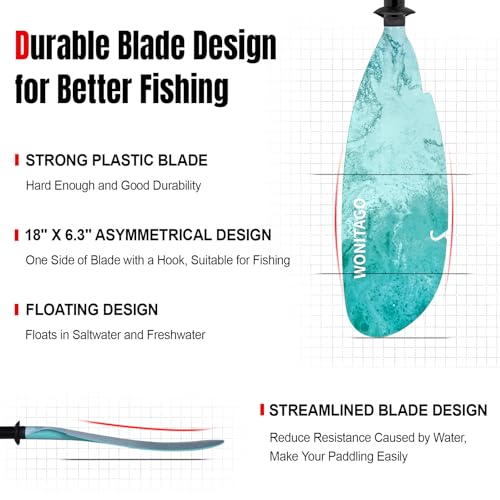 Angler Kayak Paddles Aluminum Paddle with Plastic Blades and Paddle Leash, Floating Adjustable Fishing Kayak Oars, 3 Piece, 230-250cm/90-98 inch