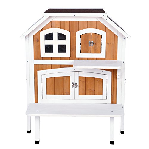 TRIXIE Cat Home with Balcony, Elevated Cat House, Weatherproof Shelter, Ideal for Cats and Small Dogs 17.5 x 17.5 x 25.5 in.