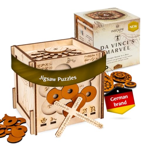 INSCAPE Da Vinci´s Marvel - Puzzle Box - Escape Room in A Box Game for Adults - Wooden Cluebox - Mind Puzzles for Adults - Puzzle Boxes with Hidden Compartments - Brain Teaser - Birthday Gift Gadget