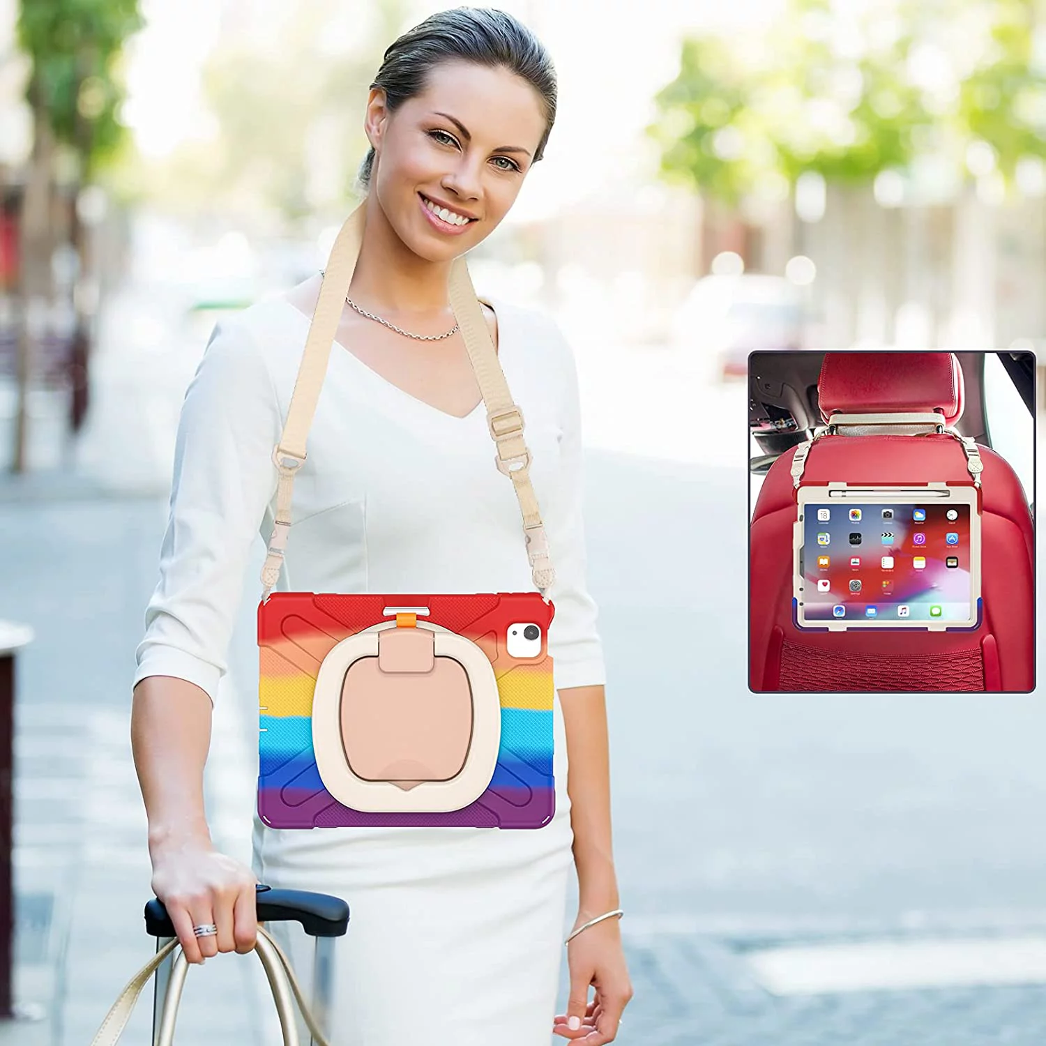 iPad Air4 2020/Air5 2022 Case iPad Pro11 case 4th/ 3rd / 2nd Generation 360°Rotatable Stand Shoulder Strap Pencil Holder Heavy Duty Shockproof Silicone Protective Case