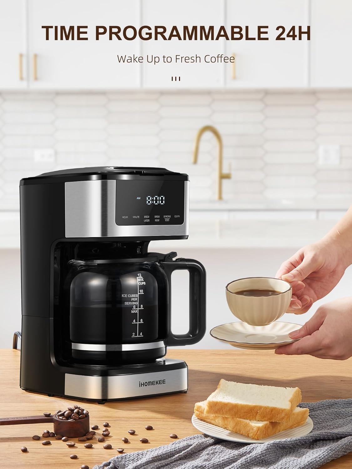 Programmable Drip Coffee Maker 12 Cup, Coffee Machine with Iced Coffee Function, Touch Screen, Regular & Strong Brew, Coffee Pot for Home and Office, Auto Shut-Off Function