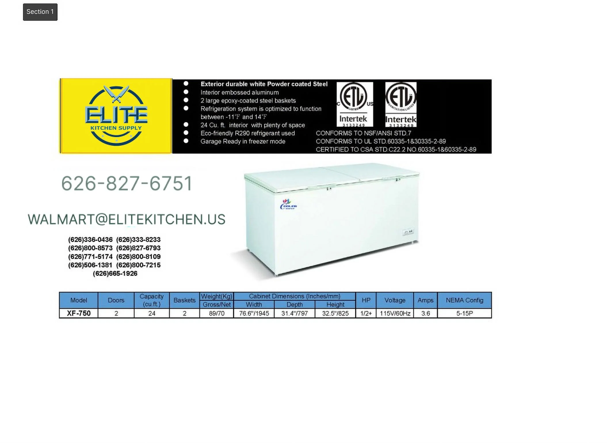 77 in. Commercial Chest Freezer 24 Cu.Ft