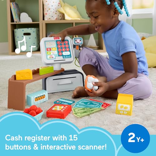 Fisher-Price Toddler Learning Toy Laugh & Learn Count & Shop Cash Register Play Store with 20 Pieces for Pretend Play Kids Ages 2+ Years