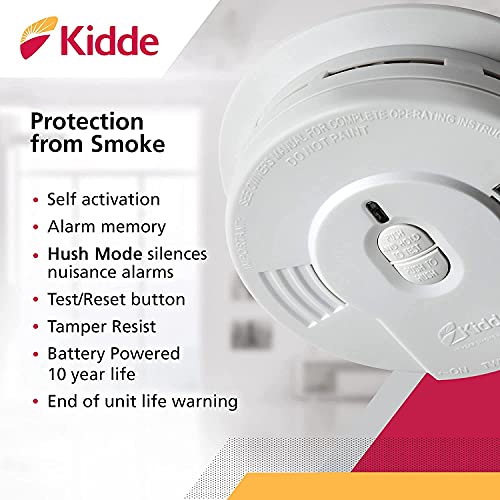 Kidde Smoke Detector, 10-Year Battery Powered, LED Warning Light Indicators