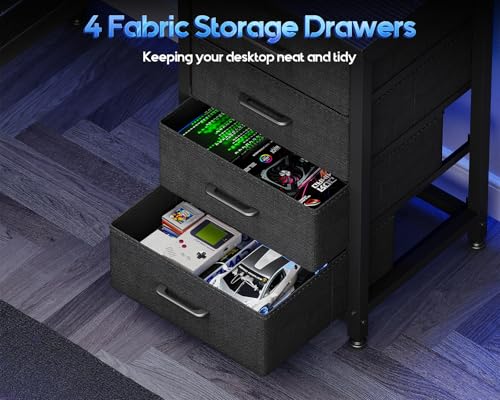 MOTPK L Shaped Gaming Desk with Shelf & 4 Drawers, 43