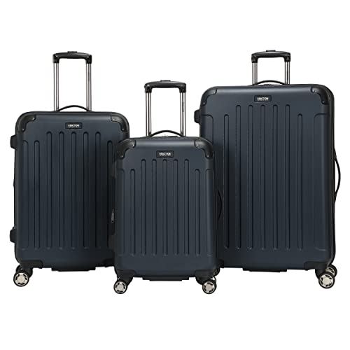 Kenneth Cole REACTION Renegade Luggage Expandable 8-Wheel Spinner Lightweight Hardside Suitcase, Navy Blue, 20-Inch Carry On
