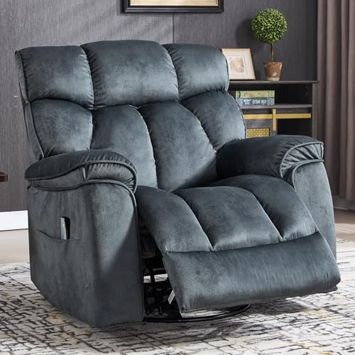 INZOY Massage Swivel Rocker Recliner with Heat and Vibration, Manual Rocking Recliner Chair with Vibrating Massage, Comfy Padded Overstuffed Soft Fabric Heated Recliner, Brown