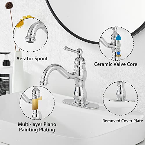 GGStudy 360° Swivel Antique Brass Bathroom Vessel Sink Faucet Single Handle One Hole Matching with Pop Up Drain