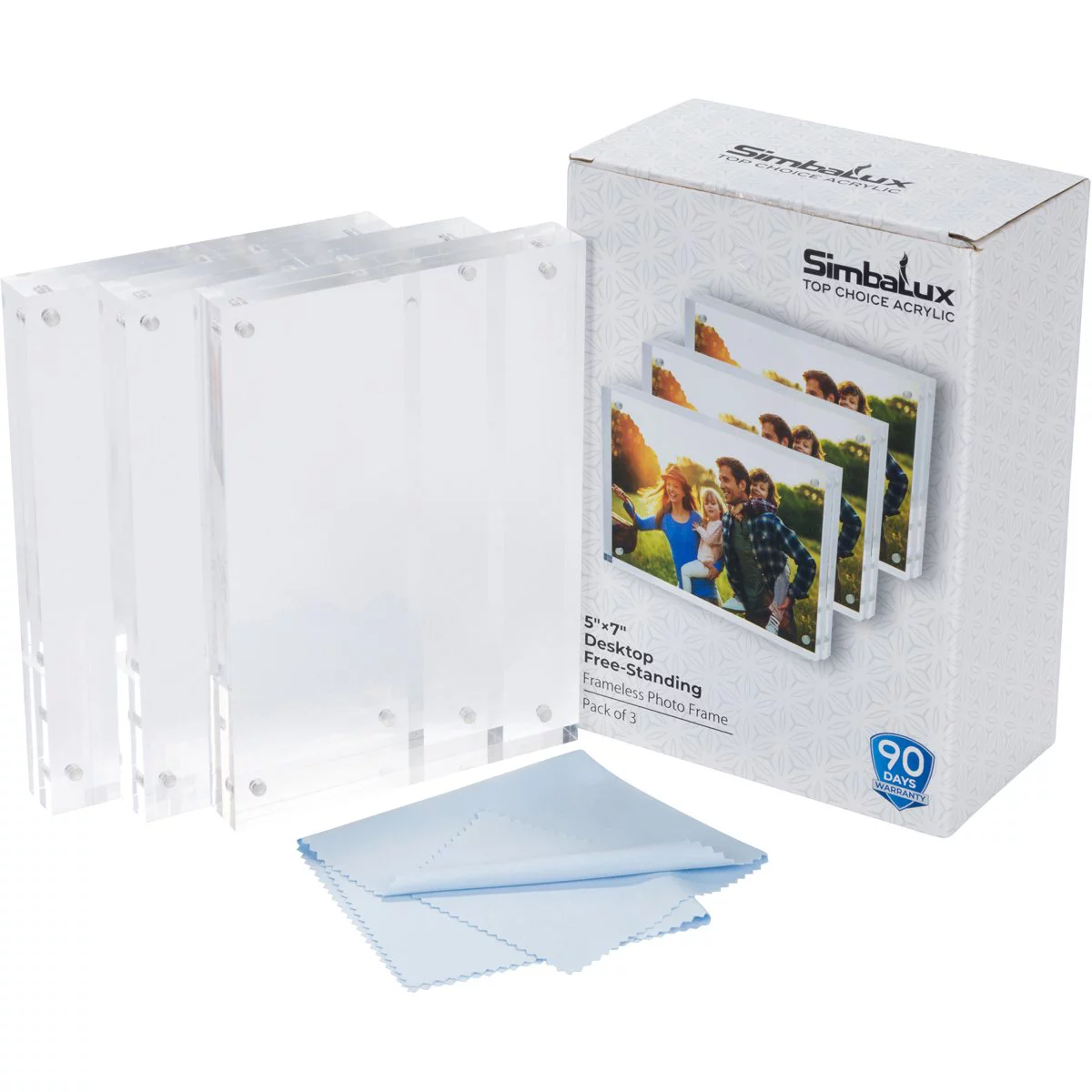 SimbaLux Magnetic Acrylic Photo Frame 5 in x 7 in Free-Standing Clear Desktop Floating Display, Pack of 3