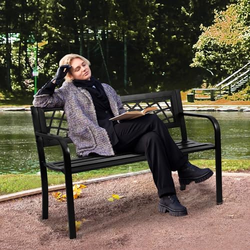 VEVOR Outdoor Bench,46 inches Metal Garden Bench for Outdoors, 480 lbs Load Capacity Bench, Outdoor Garden Park Bench with Backrest and Armrests, Patio Bench for Garden, Park, Yard, Front Porch
