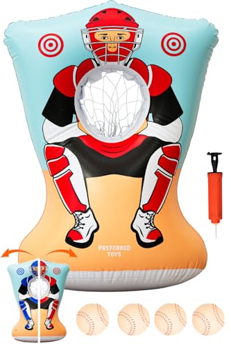 Inflatable Baseball Pitching Target for Kids, Double-Sided Outdoor & Indoor Baseball Training Toss Game, Includes 4 Balls, Air Pump, & Patch Kit