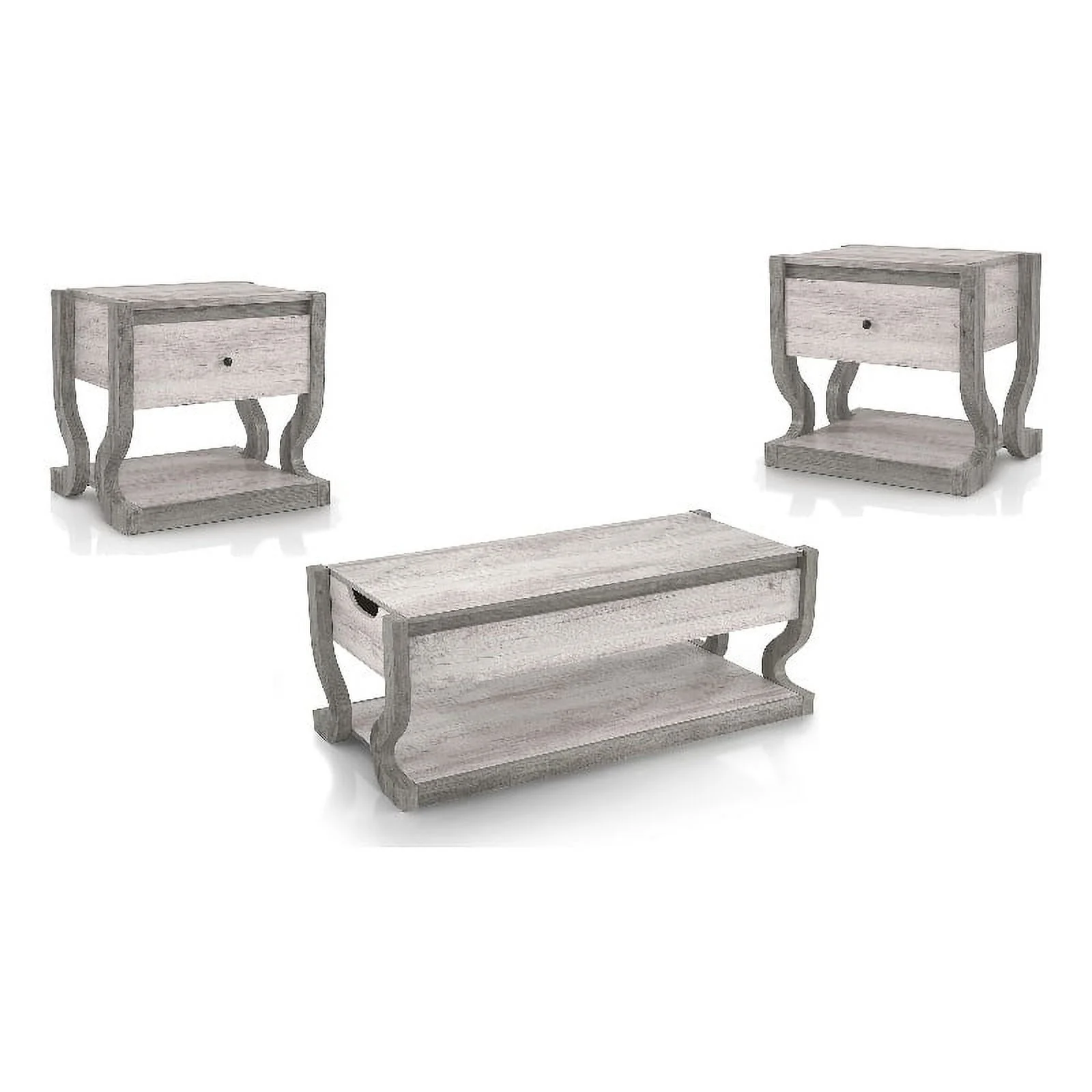 Bowery Hill Modern Wood 3-Piece Coffee Table Set in Coastal White