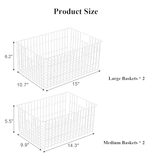 Orgneas Freezer Organizer Bins, Upright Freezer Basket Drawer Organizer Bins, Better Air Circulation Metal Wire Storage Container Bin For Chest Deep Freezers, Easy Sort & Get Food, 2 Large 2 Medium