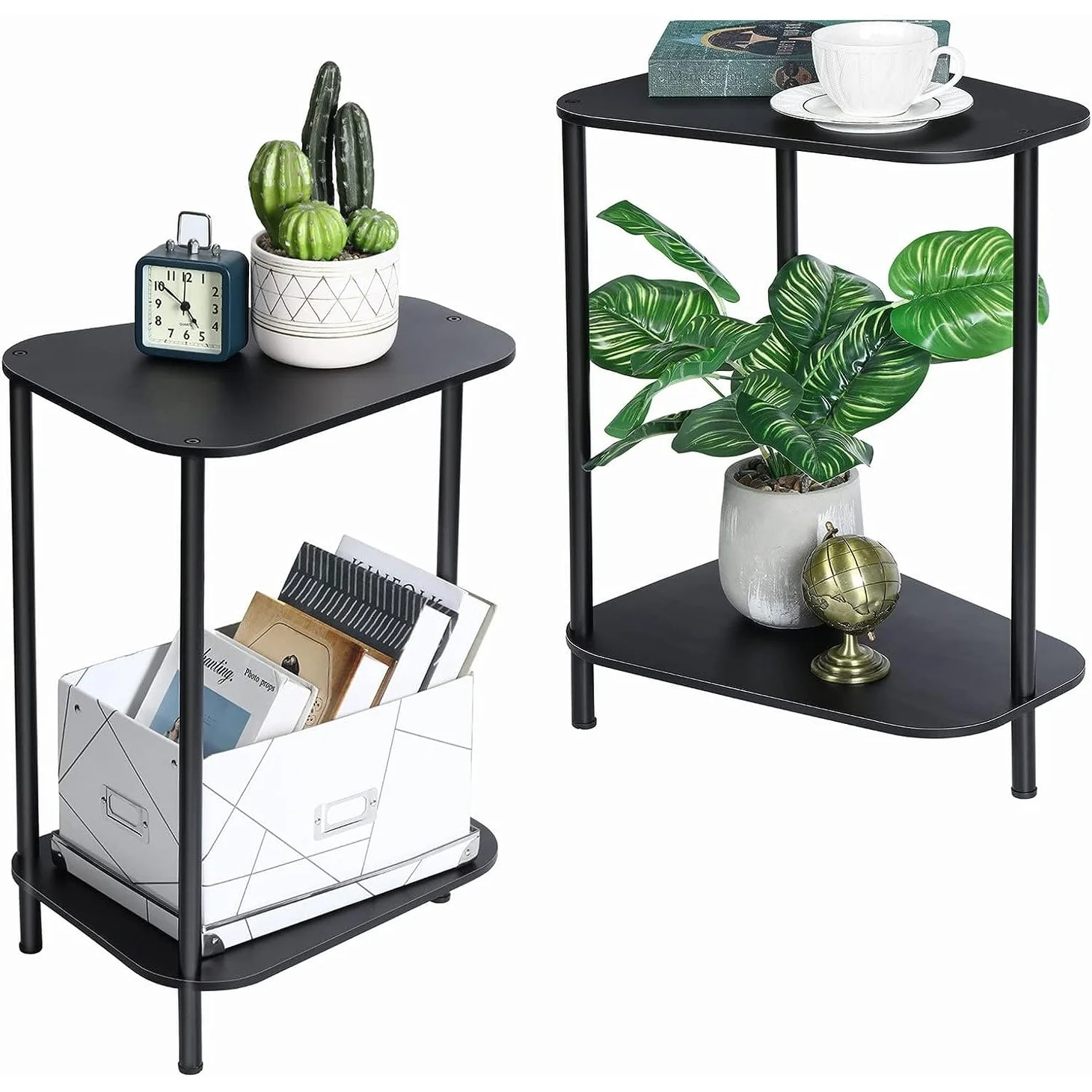 Small End Tables Living Room Set of 2 Trapezoid - Black