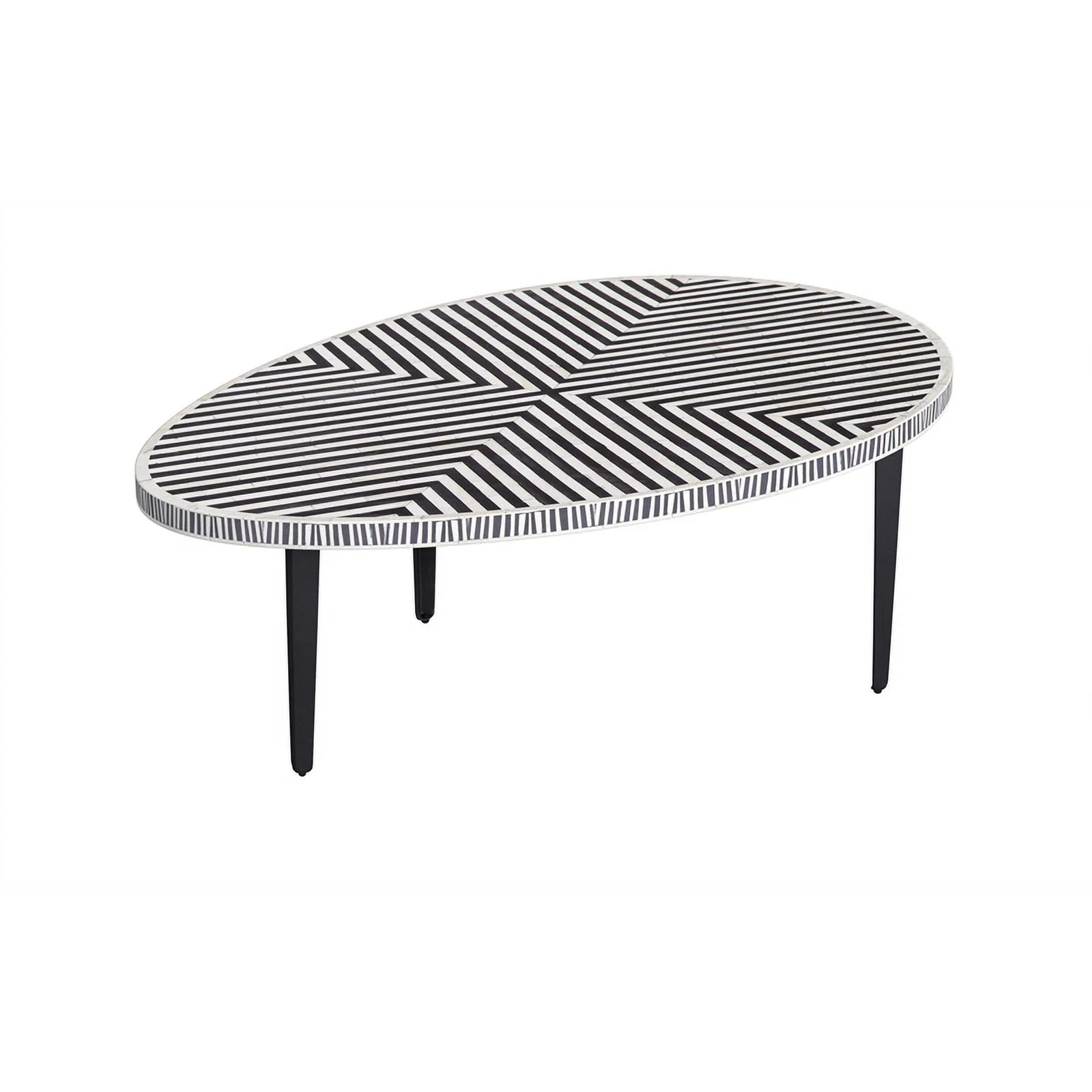 Ewing Round Cocktail Table in Black Iron Resin and Bone