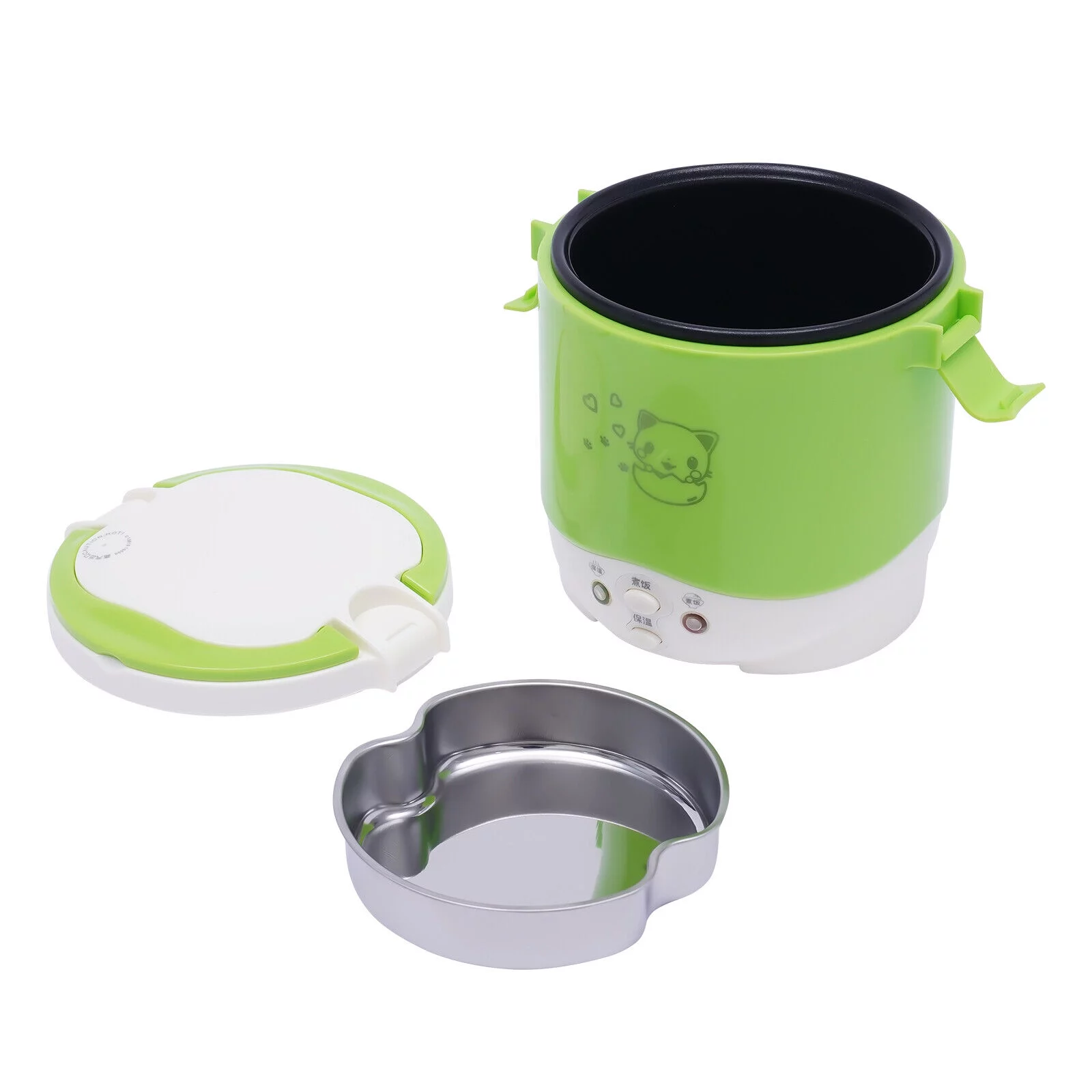 1L Car Mini Travel Lunch Box Electric Rice Cooker Steamer White/Green 12V