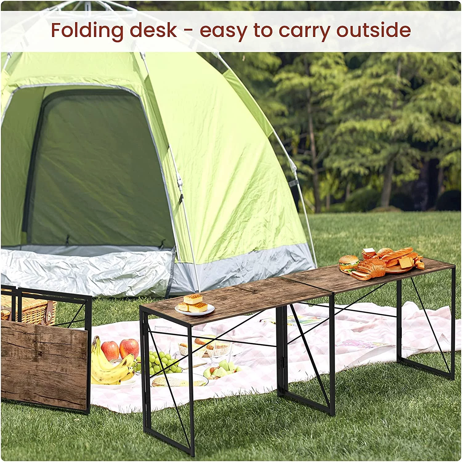 salable Coavas Folding Desk No Assembly Required  39.4 inch Writing Computer Desk Space Saving Foldable Table Simple Home Office Desk Brown