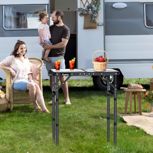 Folding Camping Table with Storage Net, 3 Adjustable Height Max 27.5