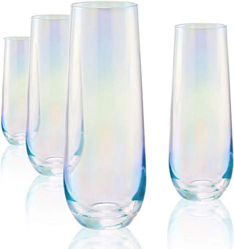 Circleware Radiance White Pearl Luster Stemless Champagne Flutes Glasses Set of 4 Elegant All-Purpose Wine Drinking Glassware Beverage Cups for Water, Juice, Beer, Liquor, Whiskey & Bar Decor, 10