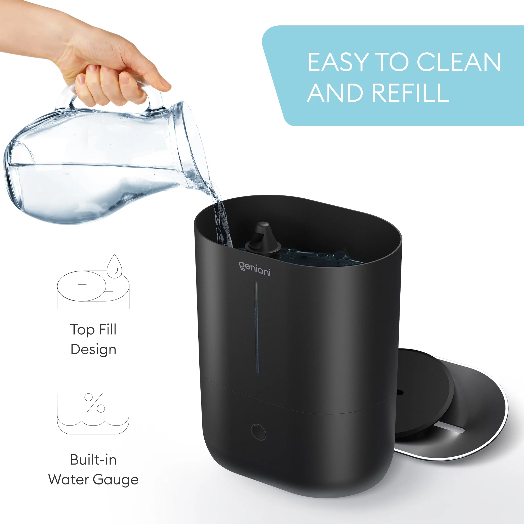 Geniani Ultrasonic Top-Fill Cool Mist 2-in-1 Humidifier & Diffuser, White