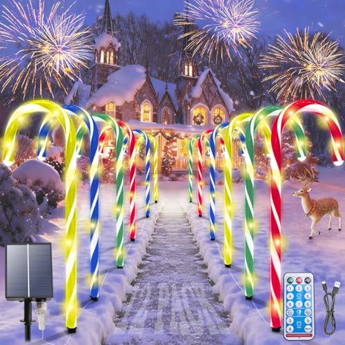 Solar Candy Cane Lights, 12PCS Waterproof Candy Cane Christmas Outdoor Lights with 72LED, 8 Modes 1200mAh Solar Powered Outdoor Decorations Led Light for Christmas Pathway, Yard, Patio, Garden