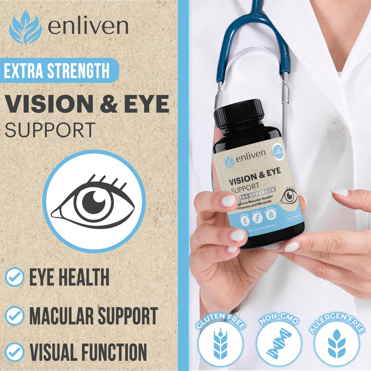Lutein and Zeaxanthin Supplement to Support Vision & Eye Health | Extra Strength Vitamins | Made in USA (60 Capsules)