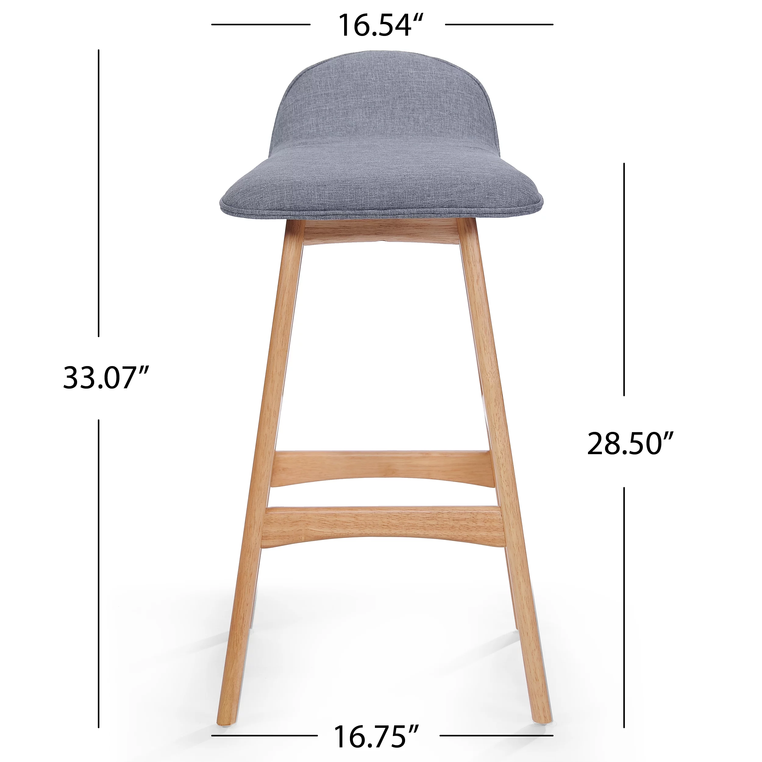 Noble House Brookes Mid-Century Modern Upholstered Barstools (Set of 2), Gray and Natural Oak