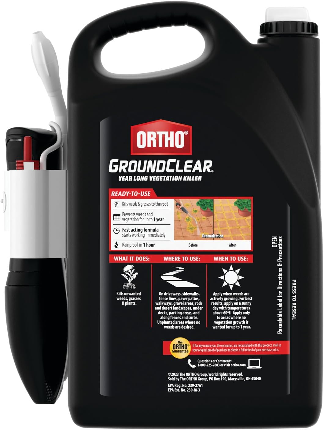 Ortho GroundClear Year Long Vegetation Killer with Comfort Wand, Kills and Prevents Weeds Up to 12 Months, 1 gal.