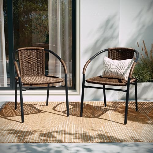 Flash Furniture Lila 4 Pack Beige Rattan Indoor-Outdoor Restaurant Stack Chair | Versatile and Stylish Seating