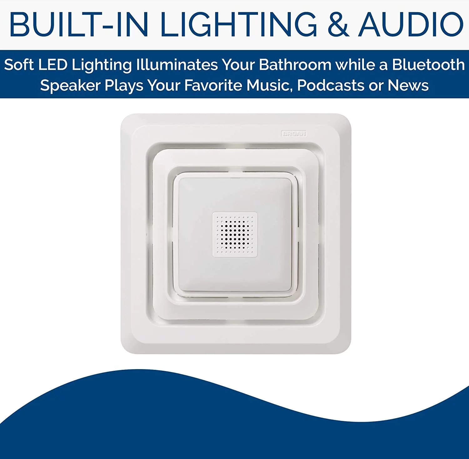 Broan-NuTone FG800SPK Bluetooth Speaker Bathroom Exhaust Grille Cover with LED Light, White Bath Fan